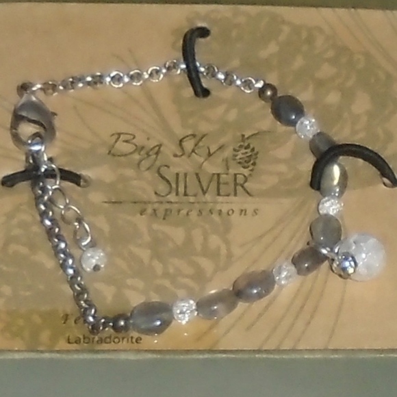 Big Sky Silver Bracelet Featuring Labradorite & Ice Flake Quartz - About 7.25" - Picture 2 of 6